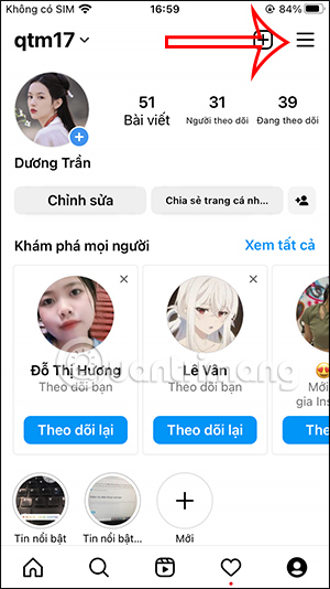 Tùy chỉnh tài khoản Instagram
