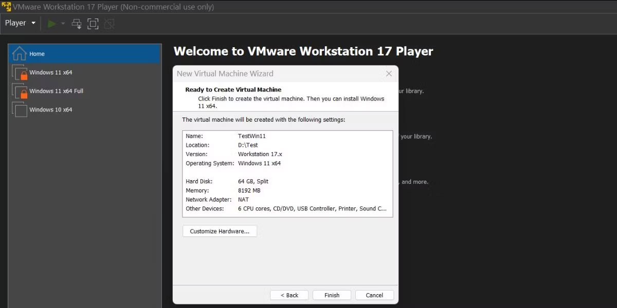 Cấu hình tài nguyên máy ảo Windows 11 trong VMware Workstation 17 Player