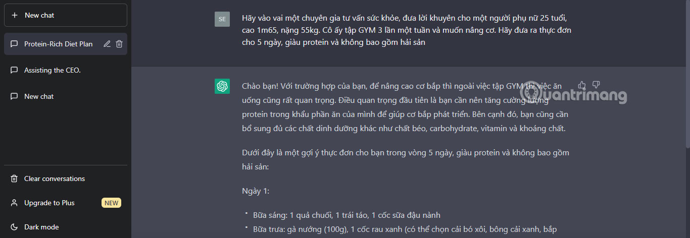 Ảnh chụp màn hình ChatGPT tư vấn sức khỏe