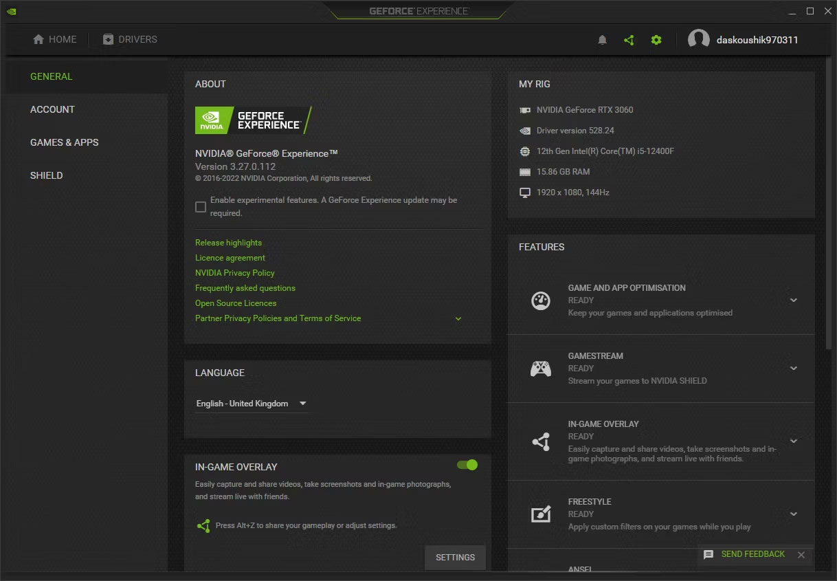 Bật In-Game Overlay trong Nvidia GeForce Experience