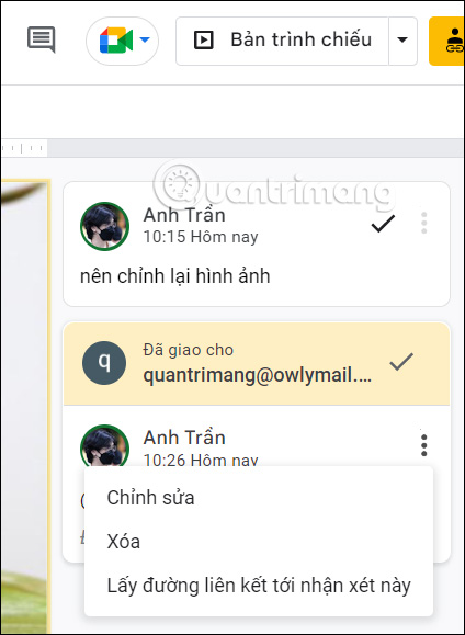 Tùy chỉnh nhận xét trên Google Slides