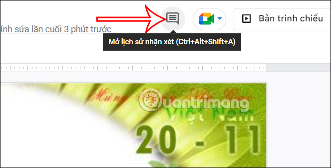 Mở lịch sử nhận xét Google Slides