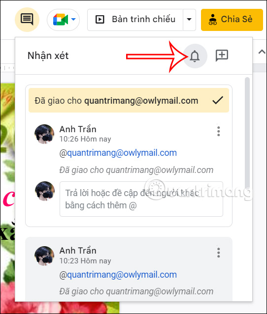 Chỉnh nhận xét Google Slides