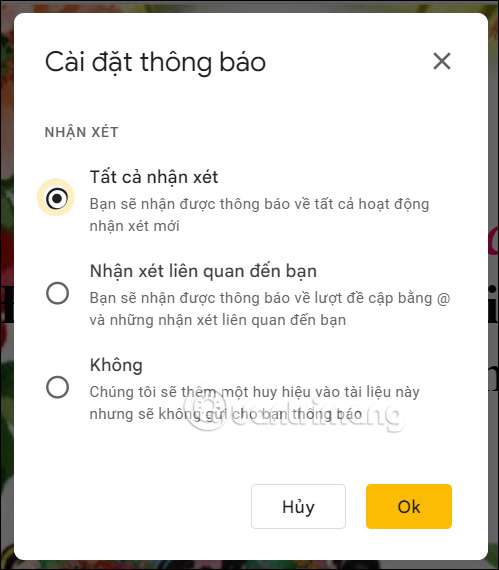 Thông báo nhận xét Google Slides