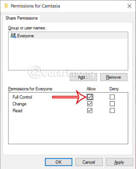 Chỉnh quyền chia sẻ thư mục