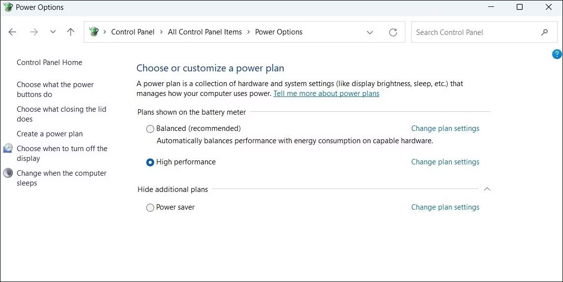 Power plan High Performance trong Windows