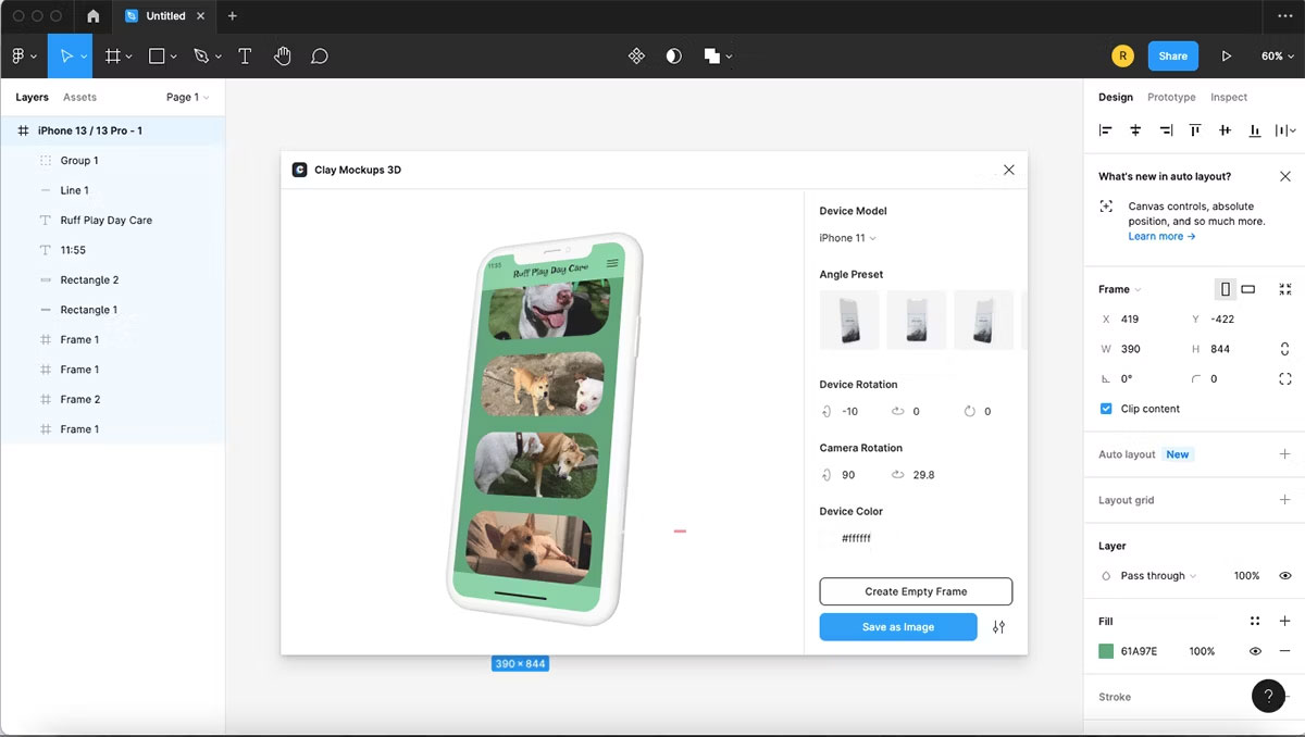 Cửa sổ pop-up plugin Figma cho Clay Mockups 3D.