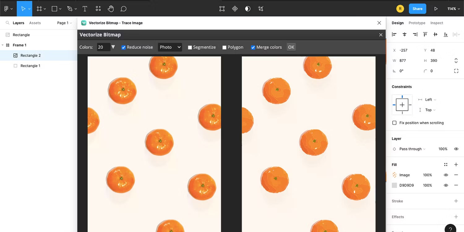 Plugin Figma Vectorize đang được sử dụng.