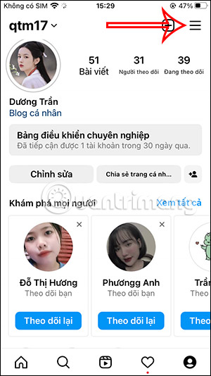 Tùy chọn tài khoản Instagram