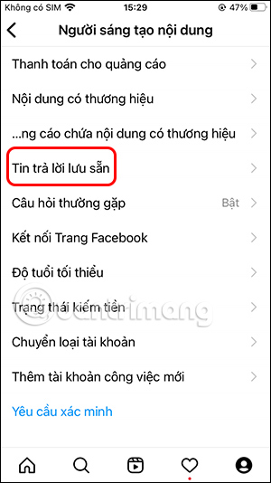 Tạo tin trả lời nhanh trên Instagram