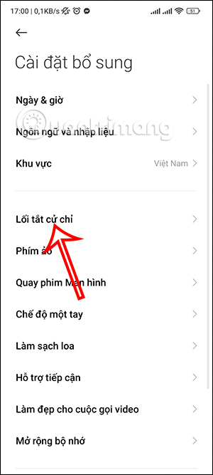 Lối tắt cử chỉ Xiaomi