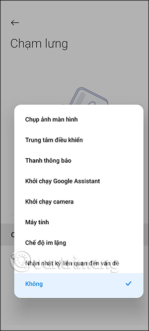 Chọn thao tác chạm mặt lưng Xiaomi
