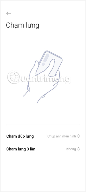 Chọn cử chỉ kích hoạt mặt lưng