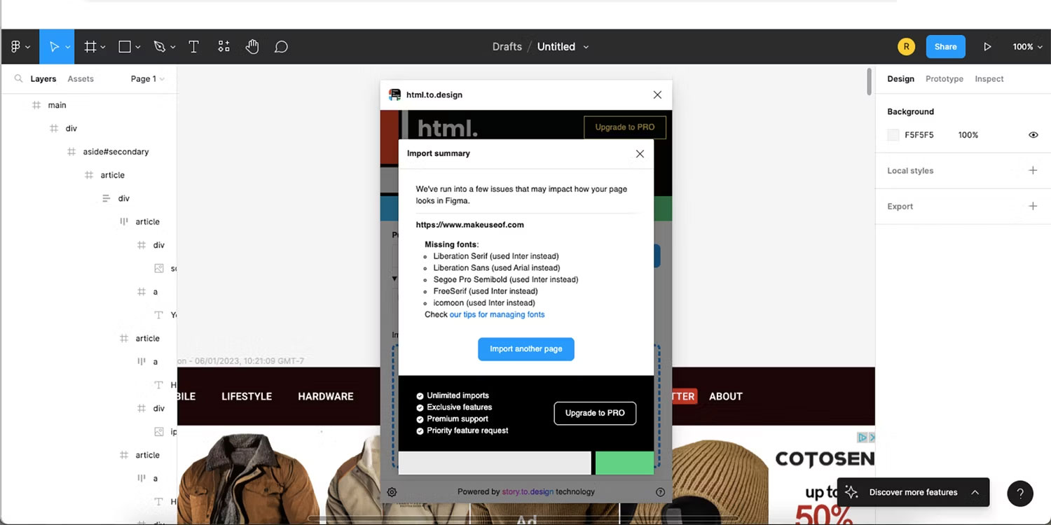 Cửa sổ pop-up plugin Figma để nhập thiết kế