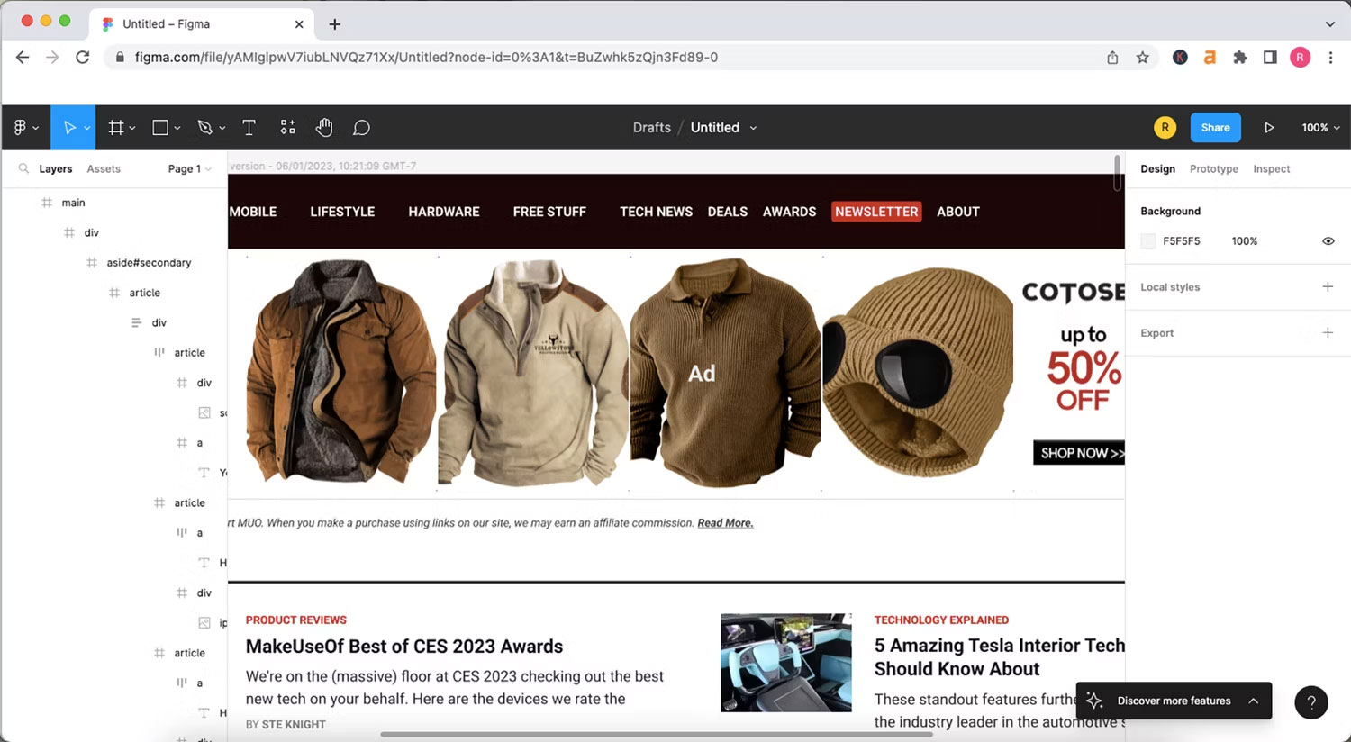 Trang web dưới dạng một thiết kế Figma.