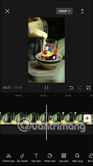 Đoạn video đã tách trên Capcut