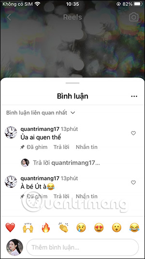 Ghim nhiều bình luận video Reels