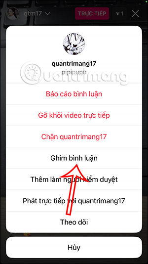 Ghim bình luận Instagram livestream