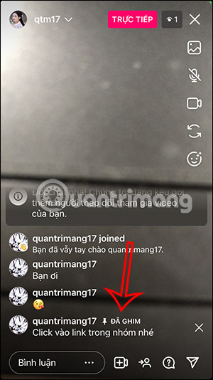 Bình luận Instagram livestream đã ghim