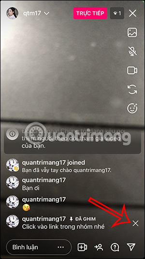 Bỏ ghim bình luận Instagram livestream