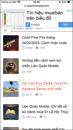Trang web trên Safari
