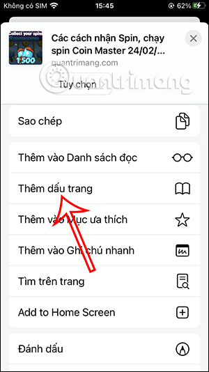 Tạo bookmark Safari
