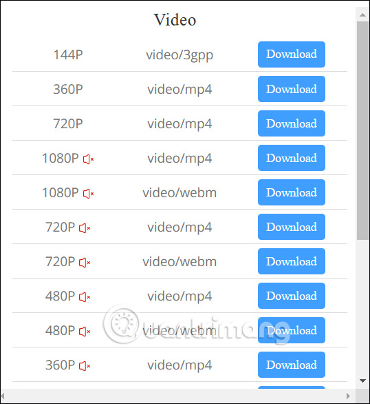 Tùy chọn chất lượng tải video trên DmSave