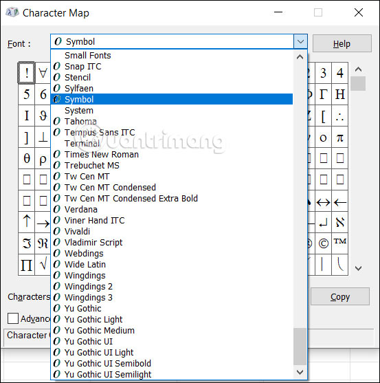 Bảng ký tự đặc biệt Character Map