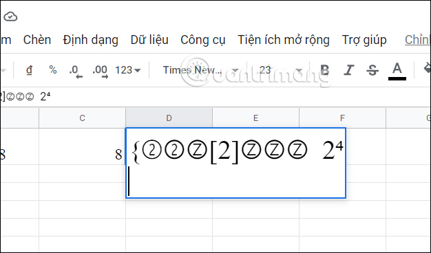 Chèn ký tự đặc biệt trong Docs sang Google Sheets