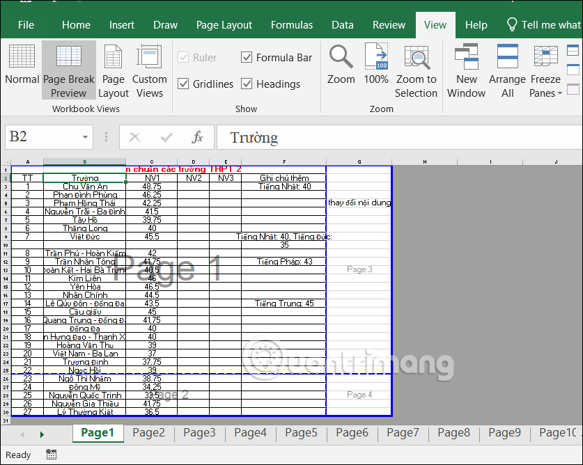 Kiểm tra tài liệu in Excel 