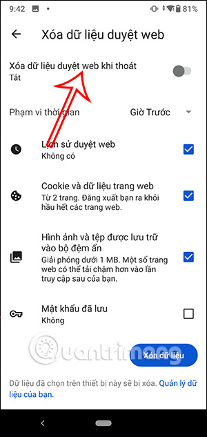 Xóa dữ liệu web Microsoft Edge tự động