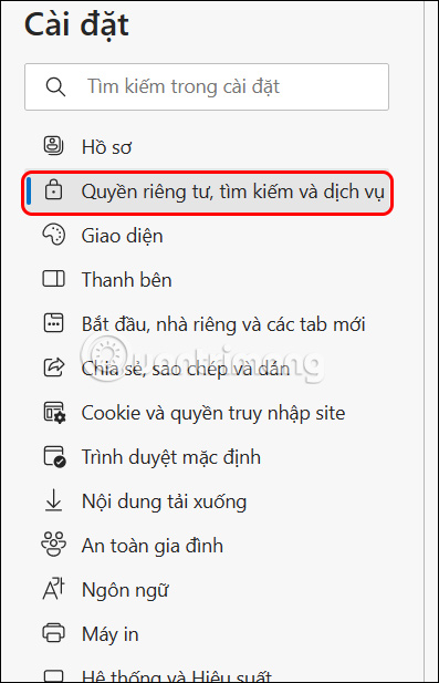 Chỉnh Quyền riêng tư trên Microsoft Edge PC