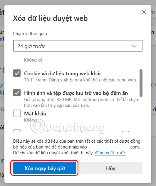 Xóa cache trên Microsoft Edge PC