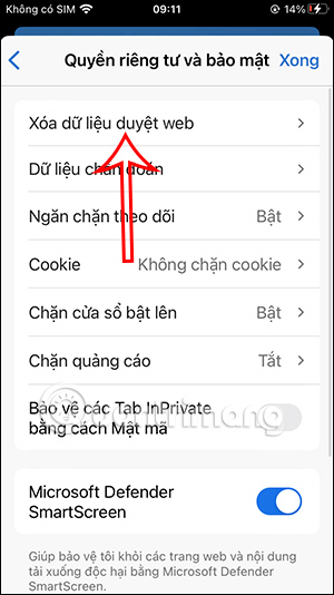 Delete browsing data on Edge phone 