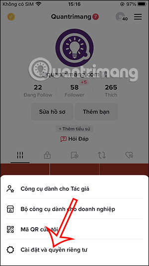 Cài đặt tài khoản TikTok