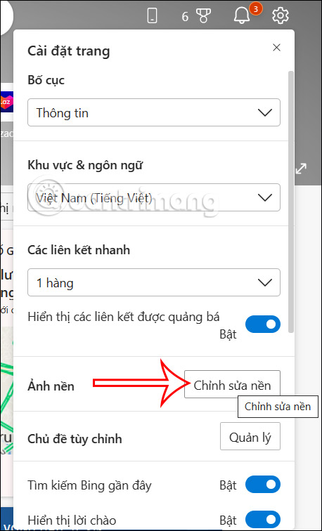 Chỉnh sửa nền trên Microsoft Edge