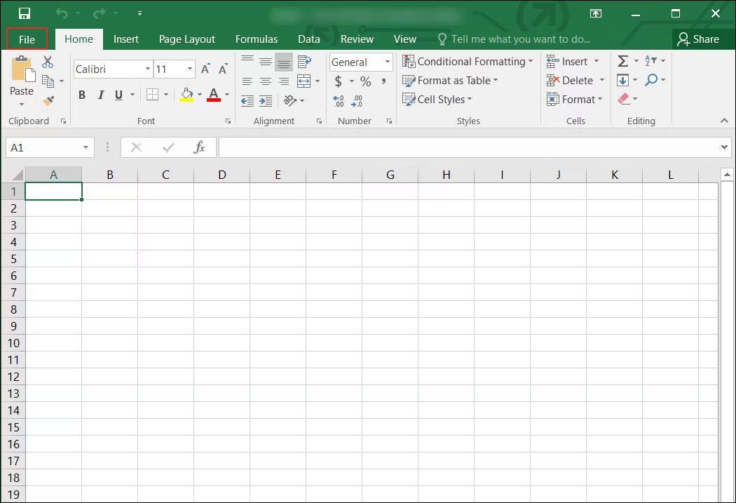 Nhấp vào tùy chọn File trong Excel