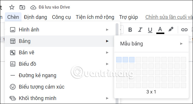 Create a new Google Docs table