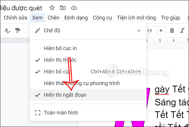 Kiểm tra Section Breaks trong Google Docs