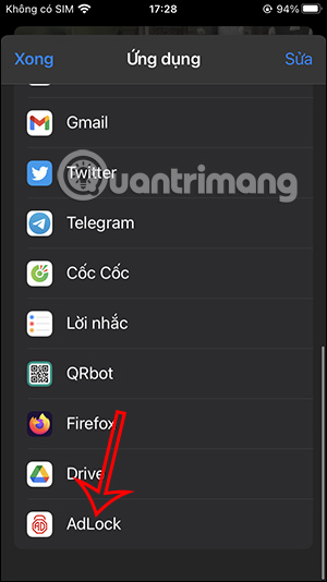 Chọn ứng dụng AdLock