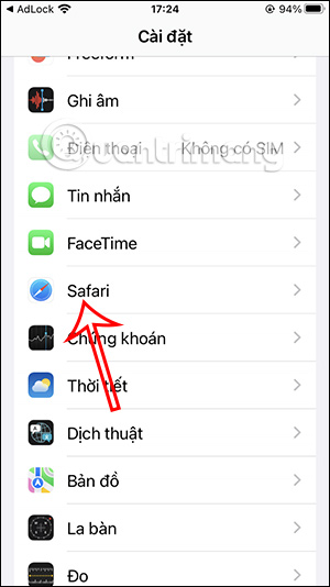 Chọn ứng dụng Safari