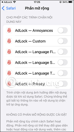 Các công cụ chặn trên AdLock