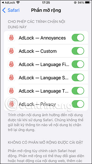 Kích hoạt công cụ chặn trên AdLock