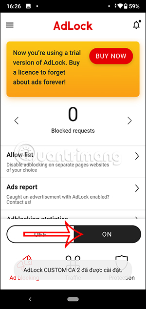 Kích hoạt ứng dụng AdLock