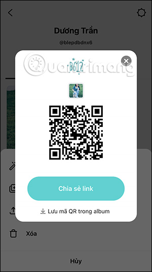 Tùy chọn chia sẻ sticker trên B612