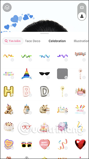 Tìm sticker trên B612