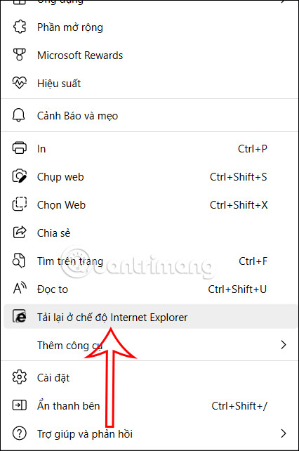 Mở trang web chế độ Internet Explorer