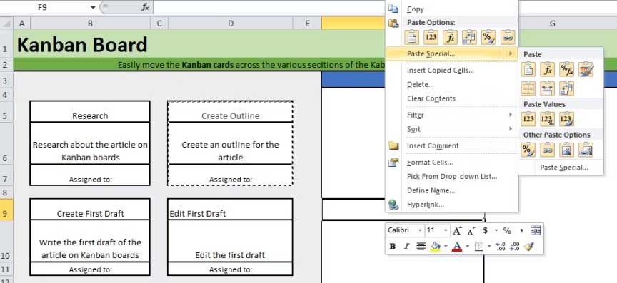 Cách tạo bảng Kanban trong Excel