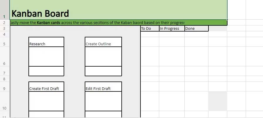Bảng Kanban trên Excel