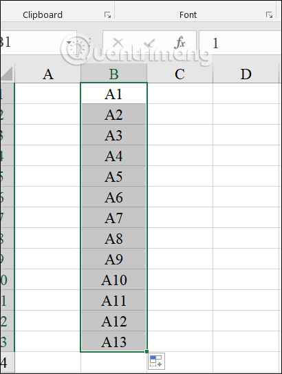 Ô thứ tựu kèm chữ cái trong Excel